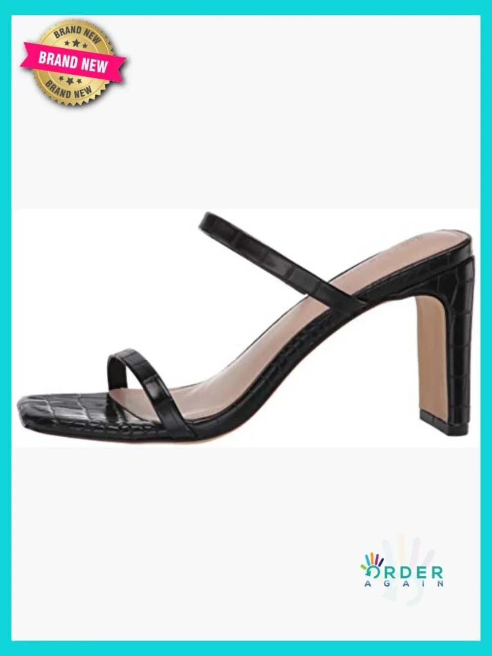 Square Toe Two Strap High Heeled Slide Sandals Block Heel Night Out